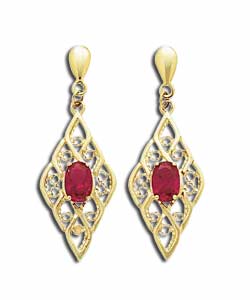 9ct Gold Ruby Filligree Drops