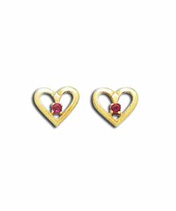 9ct Gold Ruby Heart Studs