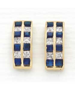 9ct Gold Sapphire and Cubic Zirconia Studs