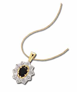 9ct Gold Sapphire and Diamond Cluster Pendant