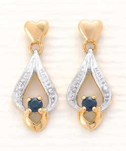 9ct Gold Sapphire and Diamond Set Drops