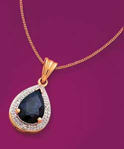 9ct Gold Sapphire and Diamond Teardrop Pendant