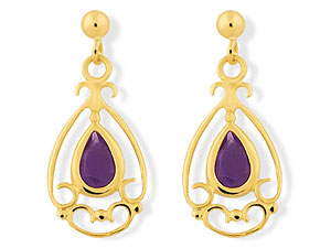 Unbranded 9ct-Gold-Scroll-Amethyst-Drop-Earrings-071529