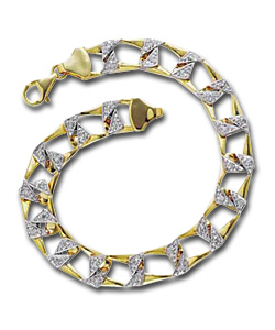 9ct Gold Solid Mens Diamond Curb Bracelet