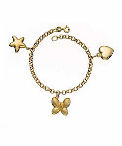 9ct Gold Star Heart and Butterfly Charm Bracelet
