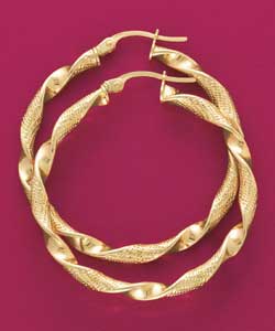 9ct Gold Text and Polish Twist Hoop Creoles