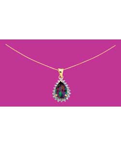 9ct Mystic Topaz; Gold Diamond Teardrop Pendant