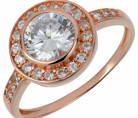 This original rose gold plated ring features a round cubic zirconias at its centre