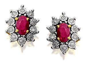 Unbranded 9ct Ruby And Diamond Cluster Earrings - 049616