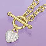 9ct. T Bar & 30pt. Diamond Set Heart Chain
