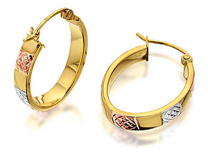 Unbranded 9ct Three Colour Diamond Cut Oval Creole