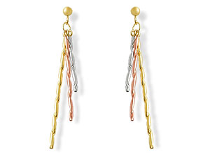Unbranded 9ct Three Colour Gold Barley Twist Drop Earrings