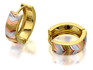 Unbranded 9ct Three Colour Gold Chevron Huggie Earrings -