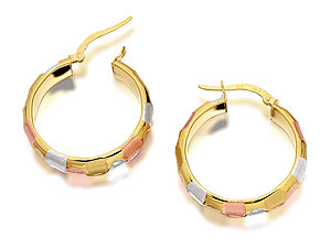 Unbranded 9ct Three Colour Gold Chunky Hoop Earrings 25mm