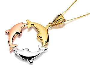 Unbranded 9ct-Three-Colour-Gold-Circle-Of-Dolphins-Pendant-And-Chain-188767