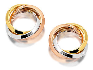 Unbranded 9ct-Three-Colour-Gold-Circle-Twist-Earrings--11mm-074623