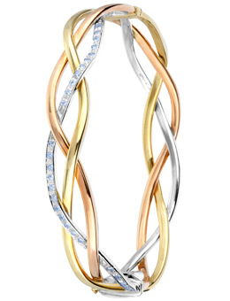 9ct Yellow, Rose and White Gold Cubic Zirconia Stone Set Bangle