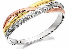 Unbranded 9ct Three Colour Gold Diamond Crossover Ring