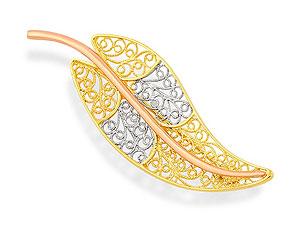Unbranded 9ct Three Colour Gold Filigree Leaf Brooch -