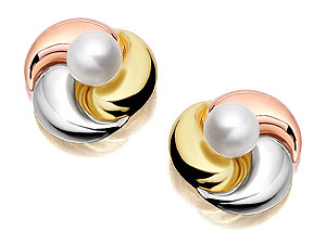Unbranded 9ct-Three-Colour-Gold-Freshwater-Pearl-Earrings--8mm-074620