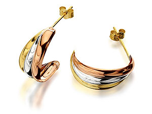 Unbranded 9ct Three Colour Gold Half Hoop Earrings 16mm -