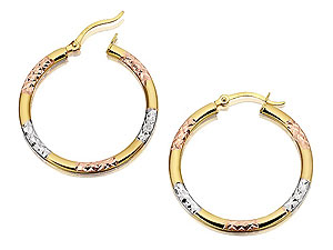 Unbranded 9ct Three Colour Gold Hoop Earrings 25mm - 074909