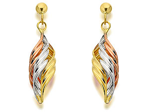 Unbranded 9ct Three Colour Gold Twist Drop Earrings 29mm