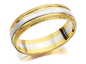 Unbranded 9ct Two Colour Gold Beaded Grooms Wedding Ring