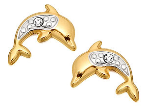 Unbranded 9ct Two Colour Gold Crystal Andralok Dolphins