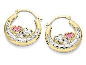 Unbranded 9ct Two Colour Gold Cubic Zirconia Hearts