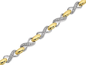 Unbranded 9ct-Two-Colour-Gold-Cubic-Zirconia-Kiss-Link-Bracelet-078362