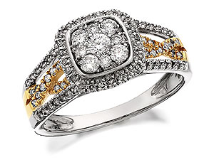 Unbranded 9ct Two Colour Gold Diamond Cushion Cluster Ring