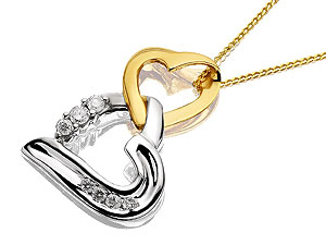 Unbranded 9ct-Two-Colour-Gold-Diamond-Double-Heart-Pendant-And-Chain-045620
