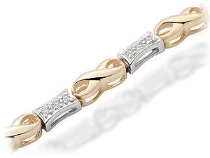 Unbranded 9ct-Two-Colour-Gold-Diamond-Figure-Of-Eight-And-Bar-Link-Bracelet--0.25ct-046977