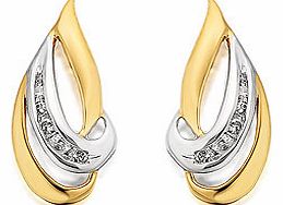 Unbranded 9ct Two Colour Gold Diamond Leaf Swirl Earrings