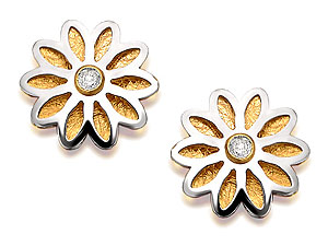 Unbranded 9ct Two Colour Gold Diamond Set Flower Earrings