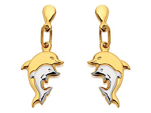 Unbranded 9ct Two Colour Gold Dolphin Drop Earrings - 071844