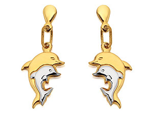 Unbranded 9ct Two Colour Gold Dolphin Drop Earrings - 071844