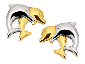 Unbranded 9ct Two Colour Gold Dolphin Earrings 8mm - 070113