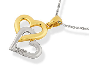 Unbranded 9ct Two Colour Gold Double Heart Pendant and