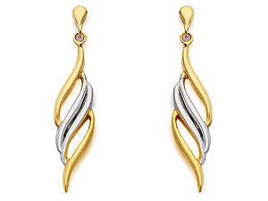 Unbranded 9ct Two Colour Gold Flame Swirl Drop Earrings