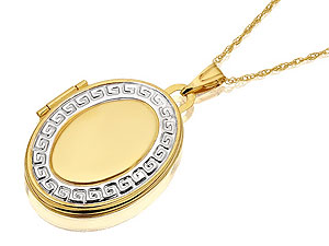 Unbranded 9ct Two Colour Gold Oval Greek Key Locket and