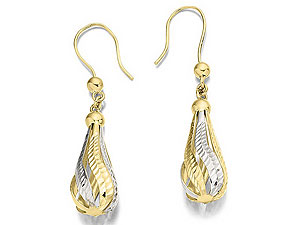 Unbranded 9ct Two Colour Gold Pear Drop Hook Wire Earrings