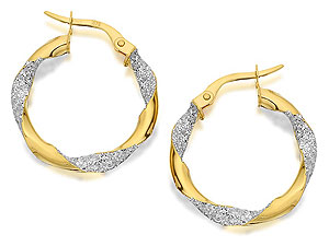 Unbranded 9ct Two Colour Gold Sparkly Twisted Hoop
