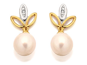 Unbranded 9ct Two Colour Gold Three Leaf Freshwater Pearl