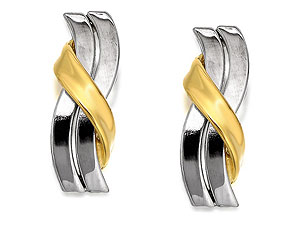 Unbranded 9ct Two Colour Gold Wave Earrings 14mm - 070171