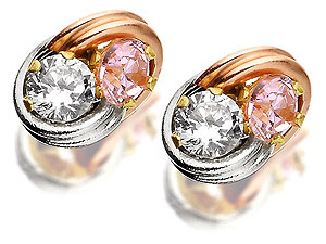 Unbranded 9ct-White-And-Rose-Gold-Pink-And-White-Cubic-Zirconia-Knot-Earrings--6mm-072745