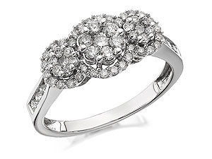 Unbranded 9ct White Gold 1 Carat Diamond Trilogy Cluster