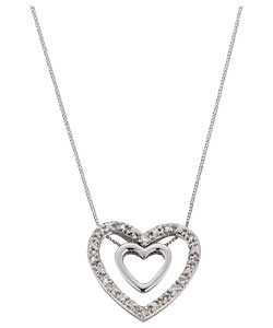 Unbranded 9ct White Gold 3 in 1 Diamond Heart Pendant