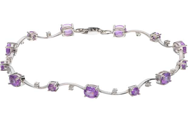 Unbranded 9ct White Gold Amethyst and 0.1ct Diamond Bracelet
